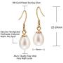 18K Gold Plated Sterling Silver 8-8.5mm Genuine Freshwater Cultured Pearl Drop Earrings Dangle Handpicked AAA+ Pearl Earrings For Girls Women Gift