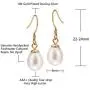 18K Gold Plated Sterling Silver 8-8.5mm Genuine Freshwater Cultured Pearl Drop Earrings Dangle Handpicked AAA+ Pearl Earrings For Girls Women Gift
