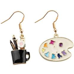 CENWA Colorful Artist Paint Palette and Paint Brush Pendant Drop Earrings Painter Artist Jewelry Gift for Art Teacher Art Student
