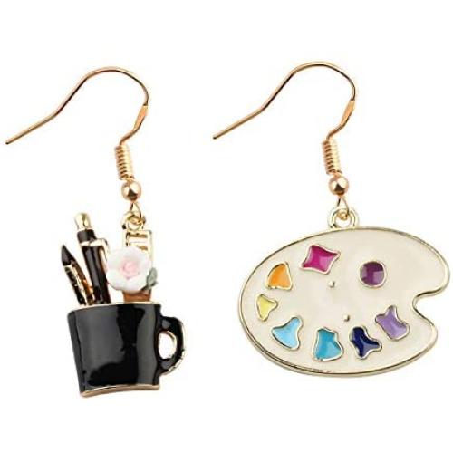 CENWA Colorful Artist Paint Palette and Paint Brush Pendant Drop Earrings Painter Artist Jewelry Gift for Art Teacher Art Student
