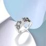 Santuzza Black Flower Ring 925 Sterling Silver Sparkling White Cubic Zirconia Statement Rings Jewelry for Women