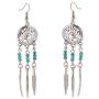 Deniferymakeup Dangle Earrings Silver Boho Hippie Simple Earring Jewelry Gift For Women Bohemian Gypsy Tribal Ethnic Tassel Engraved Crescent Moon Birthday Silver Feather Dangle Eardrop (Blue)