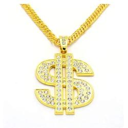 Gold Chain with Dollar Sign Big Money Necklaces for Men Women,Stainless Steel Iced Out Rhinestone Jewelry,Fashion Pendants with 28 Inches Chain