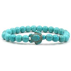 Giwotu Womens Summer Style Sea Turtle Beads Bracelets for Women Men Classic 14 Colors Natural Stone Elastic Friendship Bracelet Beach Jewelry