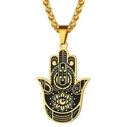 PROSTEEL Vintage Hamsa Hand of Fatima Evil Eye Necklace, Good Luck Success Amulet Jewelry, Stainless Steel Necklace for Men Women, Come Gift Box