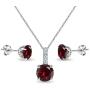 Sterling Silver Genuine, Created or Simulated Gemstone & White Topaz Round Crown Necklace & Stud Earrings Set