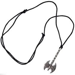 Medieval Jewelry Celtic Viking Double Edges Edged Headed Battle Barbarian Axe Ax Axes Labrys Pewter Mens Pendant Necklace Protection Amulet Good Luck Lucky Charm Wealth Money w Black Adjustable Cord