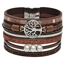 Women Leather Bangle Bracelet Boho Wide Buckle Cuff Bangle Pearl Wrap Bracelets Magnetic Buckle Jewelry for Women,Christmas Birthday Valentine Jewelry Gifts for Teen Girls