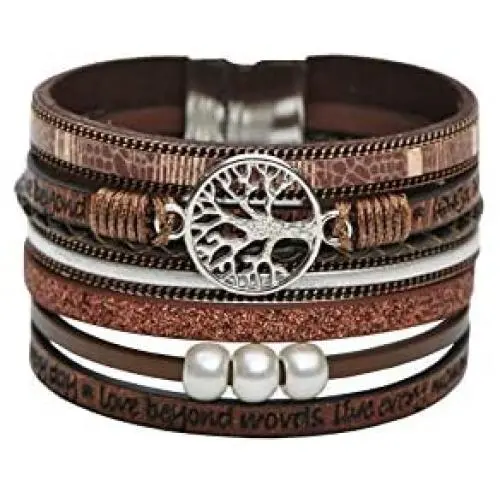 Women Leather Bangle Bracelet Boho Wide Buckle Cuff Bangle Pearl Wrap Bracelets Magnetic Buckle Jewelry for Women,Christmas Birthday Valentine Jewelry Gifts for Teen Girls