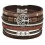Women Leather Bangle Bracelet Boho Wide Buckle Cuff Bangle Pearl Wrap Bracelets Magnetic Buckle Jewelry for Women,Christmas Birthday Valentine Jewelry Gifts for Teen Girls