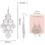 Boho Filigree Flower Motif Rhombus Shape Chandelier Tiered Dangle Statement Earrings