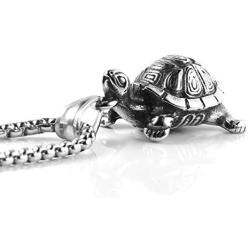 HZMAN Vintage Tortoise Turtle Stainless Steel Pendant Necklace for Men Women Fashion Jewelry
