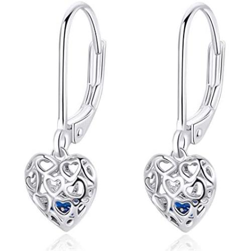 ECOLVANT 925 Sterling Silver Earrings Infinity Love Heart Drop Dangle Earrings White Gold Plated Cubic Zirconia Leverback Earrings for Women Girls Birthday Party Fashion Hypoallergenic Silver Earrings