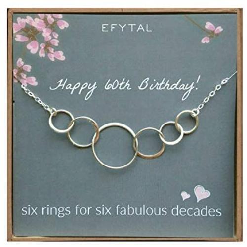 EFYTAL 60th Birthday Gifts for Women, Sterling Silver Six Circle Necklace for Her, 6 Decade Jewelry 60 Years Old