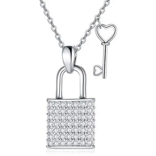 Lock and Key Necklace 925 Sterling Silver Necklace for Women Girl, 18''+2'' Lock and Key Necklace 925 Sterling Silver Necklace for Women Girl, 18''+2''