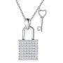 Lock and Key Necklace 925 Sterling Silver Necklace for Women Girl, 18''+2''