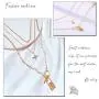Blufly Layered Boho Lock Star Pendant Necklaces Gold Bar Circle Round Chunk Necklace Chain Toggle Beaded Choker Necklaces Sweater Necklaces Jewelry for Women and Girls
