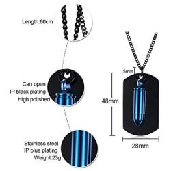 MPRAINBOW Personalized Stainless Steel Military Army Dog Tag ID Necklace,Mens Urn Bullet Necklace for Ashes,2 in 1 Bullet & Dog Tag Double Pendant Ashes Keepsake Memorial Cremation Jewelry,24'' Chain