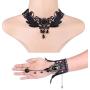 Finrezio Black Lace Necklace Bracelet and Pendant Earrings Set for Women Halloween Steampunk Wedding Party Mascarade Costume Jewelry Sets