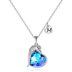 Horse Gifts for Women Girls, Horse Necklace Jewelry for Little Girls Heart Swarovski Crystal Horse Pendant Necklace Kids Horse Themed Gifts for Horse Lover Children Women Initial Necklace Jewelry