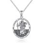 Oval St Christopher/Jesus Medal Necklace for Men Women, THRISHULA Sterling Silver Saint Christopher Protect US Oxidation Pendant Necklace Jewelry Gift 18+2(Gift Box Included)