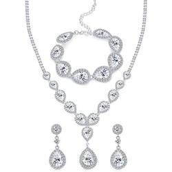 FUNRUN JEWELRY Wedding Bridal Crystal Jewelry Set for Women Teardrop Statement Necklace Bracelets Earrings Set