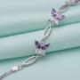 S925 Sterling Silver Purple Butterfly Bracelets for Women,Cute and Charm Wrist Bracelets Jewelry Gift for Women Teen Girls