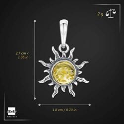 Amberta 925 Sterling Silver with Genuine Baltic Amber - Sun Pendant for Women - Various Stone Colors