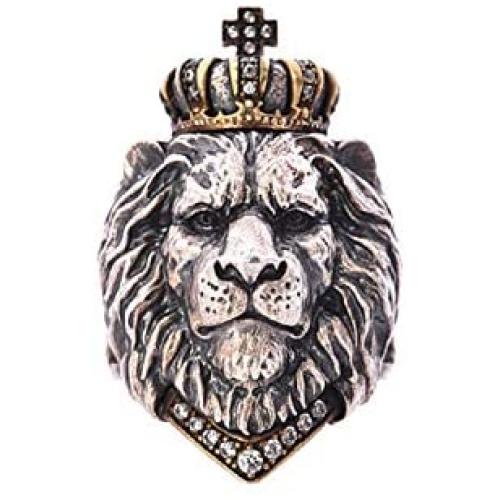 PikaLF Lion Head Ring for Men, Punk Animal King Crown Lion Ring, Hip Hop Lion Head with Crown Rhinestones Crystal Biker Ring, Lion Totem Ring, Amulet Ring, Gothic Jewelry Gift for Men Boys