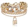 COLORFUL BLING Shiny Hip Hop Rhinestone Cuban Link Chain Lock Pendant Necklace with Bracelet Set Punk Cubic Zircon Layered Choker Necklace for Women Unisex Jewelry