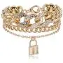 COLORFUL BLING Shiny Hip Hop Rhinestone Cuban Link Chain Lock Pendant Necklace with Bracelet Set Punk Cubic Zircon Layered Choker Necklace for Women Unisex Jewelry COLORFUL BLING Shiny Hip Hop Rhinestone Cuban Link Chain Lock Pendant Necklace with Bracelet Set Punk Cubic Zircon Layered Choker Necklace for Women Unisex Jewelry