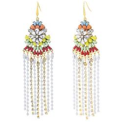 Steve Madden Yellow Gold-Tone Multi Color Floral Fringe Chandelier Earrings For Women, Multicolor (SME510031AG), One Size
