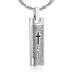 constantlife Cremation Necklace Cremation Jewelry 30mm Lords Prayer Stainless Steel Polished Cube Cremation Pendant Memorial Ashes Keepsake Urn Necklace