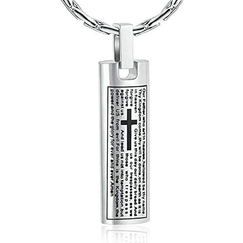 constantlife Cremation Necklace Cremation Jewelry 30mm Lords Prayer Stainless Steel Polished Cube Cremation Pendant Memorial Ashes Keepsake Urn Necklace