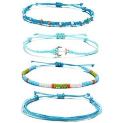 String Wave Ankle Bracelets for Women Adjustable Compass Bracelets Waterproof Handmade Strand Braided Rope Sunflower Boho Bracelet Set Women Teen Girls