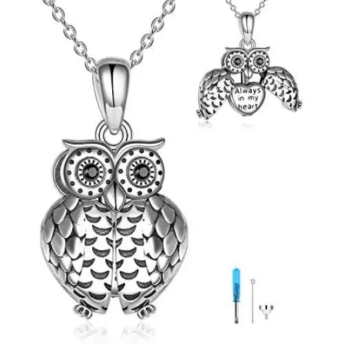ONEFINITY Sterling Silver Always in My Heart Owl Urn Necklace for Ashes Owl Cremation Jewelry for Ashes of Loved Ones Keepsake Jewelry ONEFINITY Sterling Silver Always in My Heart Owl Urn Necklace for Ashes Owl Cremation Jewelry for Ashes of Loved Ones Keepsake Jewelry