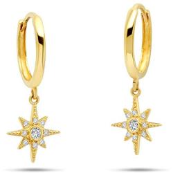 Nicole Miller Fine Jewelry Whimsical Collection 14k Yellow Gold Starburst Huggie Cubic Zirconia Earrings
