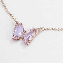 The Woos Stained Glass Crystal Butterfly Necklace Earring Set Transparent Purple Butterfly Glass Earrings Elegant Colorful Butterfly Crystal Necklace Shiny Prom Jewelry Set