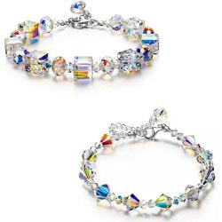 Fuqimanman2020 2 Pcs Elemental Crystal Bracelets Set Shining Square Crystal Bracelet Adjustable Link Bracelet for Women Girls Jewelry