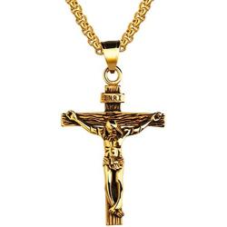 LineAve Mens Stainless Steel Jesus Christ Crucifix Cross Pendant Necklace