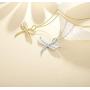 FANCIME October Birthstone White/Yellow Gold Plated Sterling Silver Opal Dragonfly Necklace Long Chain Charm Dainty Pendant Jewelry for Women Girls 16''+2''