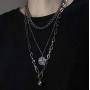 YERTTER Dainty Unique Punk Layering Chain Choker Necklace Boho Jewelry Set Layered Silver Coin Pendant Statement Chunky Chain Necklace for Women Man