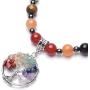 Top Plaza 7 Chakra Reiki Healing Crystals Gemstone Black Metal Hematite Magnetic Beads Therapy Necklace Bracelet with Tree of Life Pendant