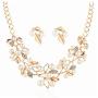 Blufly Vintage Pearl Earrings and Necklace Set Boho Gold Olive Leaf Crystal Earrings Set Rhinestone Sweater Necklaces Bib Necklace Chain Bridal Jewelry Set for Women and Girls