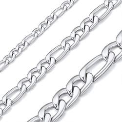 Richsteel 3mm/5mm/8mm Wide Figaro Chain Necklace for Men Women Boys Girls 18/20/22/24/26/28/30/32 Inches Stainless Steel/18K Gold Plated/Black Hip Hop Style Jewelry(with Gift Box)