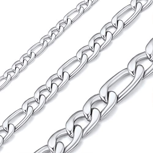 Richsteel 3mm/5mm/8mm Wide Figaro Chain Necklace for Men Women Boys Girls 18/20/22/24/26/28/30/32 Inches Stainless Steel/18K Gold Plated/Black Hip Hop Style Jewelry(with Gift Box)