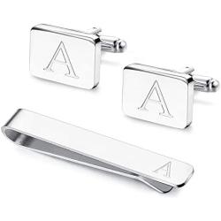 Udalyn Engraved Initial Cufflinks and Tie Clips Set for Men Wedding Business Jewelry with Gift Box Alphabet A-Z