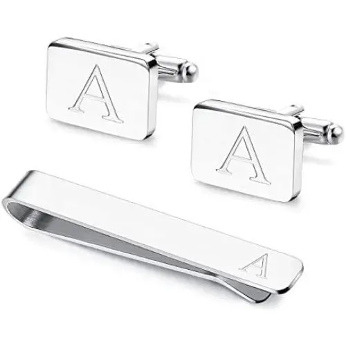 Udalyn Engraved Initial Cufflinks and Tie Clips Set for Men Wedding Business Jewelry with Gift Box Alphabet A-Z Udalyn Engraved Initial Cufflinks and Tie Clips Set for Men Wedding Business Jewelry with Gift Box Alphabet A-Z
