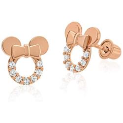 925 Sterling Silver Mouse Cubic Zirconia Screwback Stud Earrings