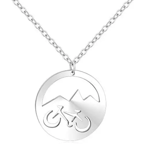 MANZHEN Stainless Steel Mountain Bicycle Bike Round Pendant Necklace for Sports Gifts MANZHEN Stainless Steel Mountain Bicycle Bike Round Pendant Necklace for Sports Gifts
